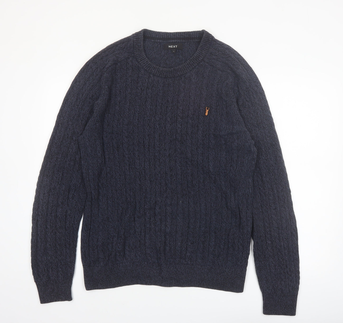 Next Men's Blue Cable Knit Cotton Jumper L Crew Neck Pullover