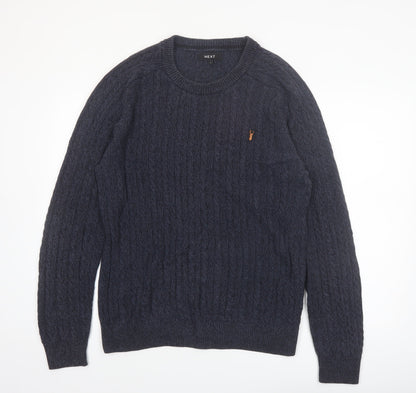 Next Men's Blue Cable Knit Cotton Jumper L Crew Neck Pullover