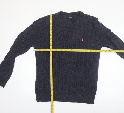 Next Men's Blue Cable Knit Cotton Jumper L Crew Neck Pullover
