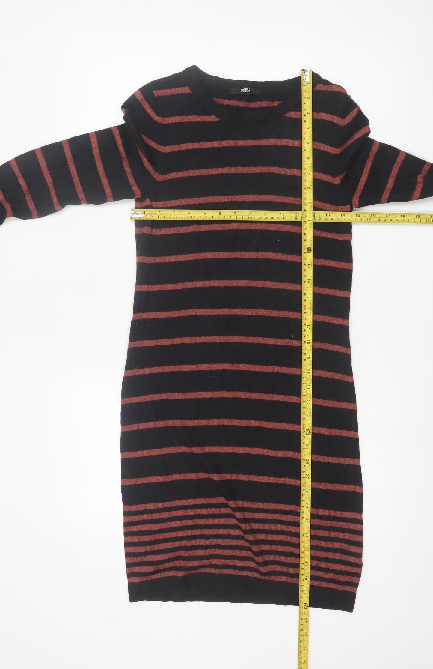 Marks and Spencer Women Black Striped Jumper Dress Size 10