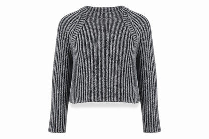 Zara Women Grey Striped Chunky-Knit Pullover Jumper Size 12