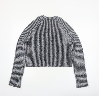 Zara Women Grey Striped Chunky-Knit Pullover Jumper Size 12