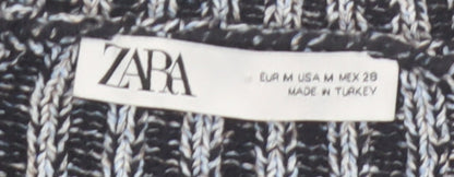 Zara Women Grey Striped Chunky-Knit Pullover Jumper Size 12