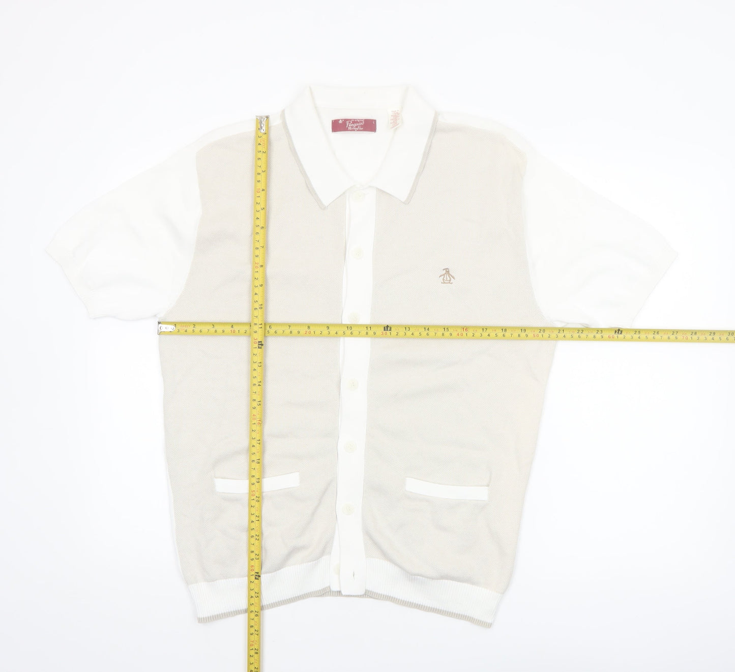 Original Penguin Men's Beige Short Sleeve Cotton Polo Shirt L