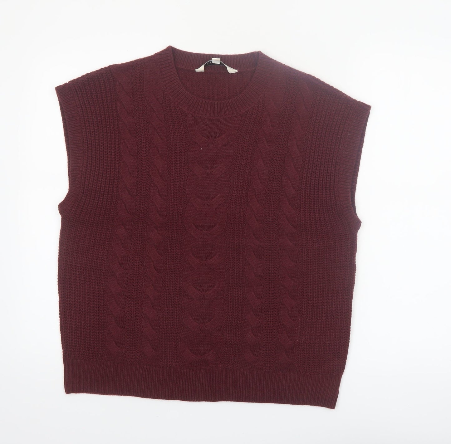 Amara Reya Womens Red Cable-Knit Sleeveless Vest Jumper Size 14