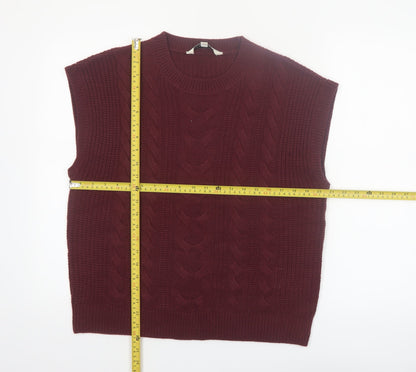 Amara Reya Womens Red Cable-Knit Sleeveless Vest Jumper Size 14