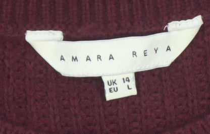 Amara Reya Womens Red Cable-Knit Sleeveless Vest Jumper Size 14