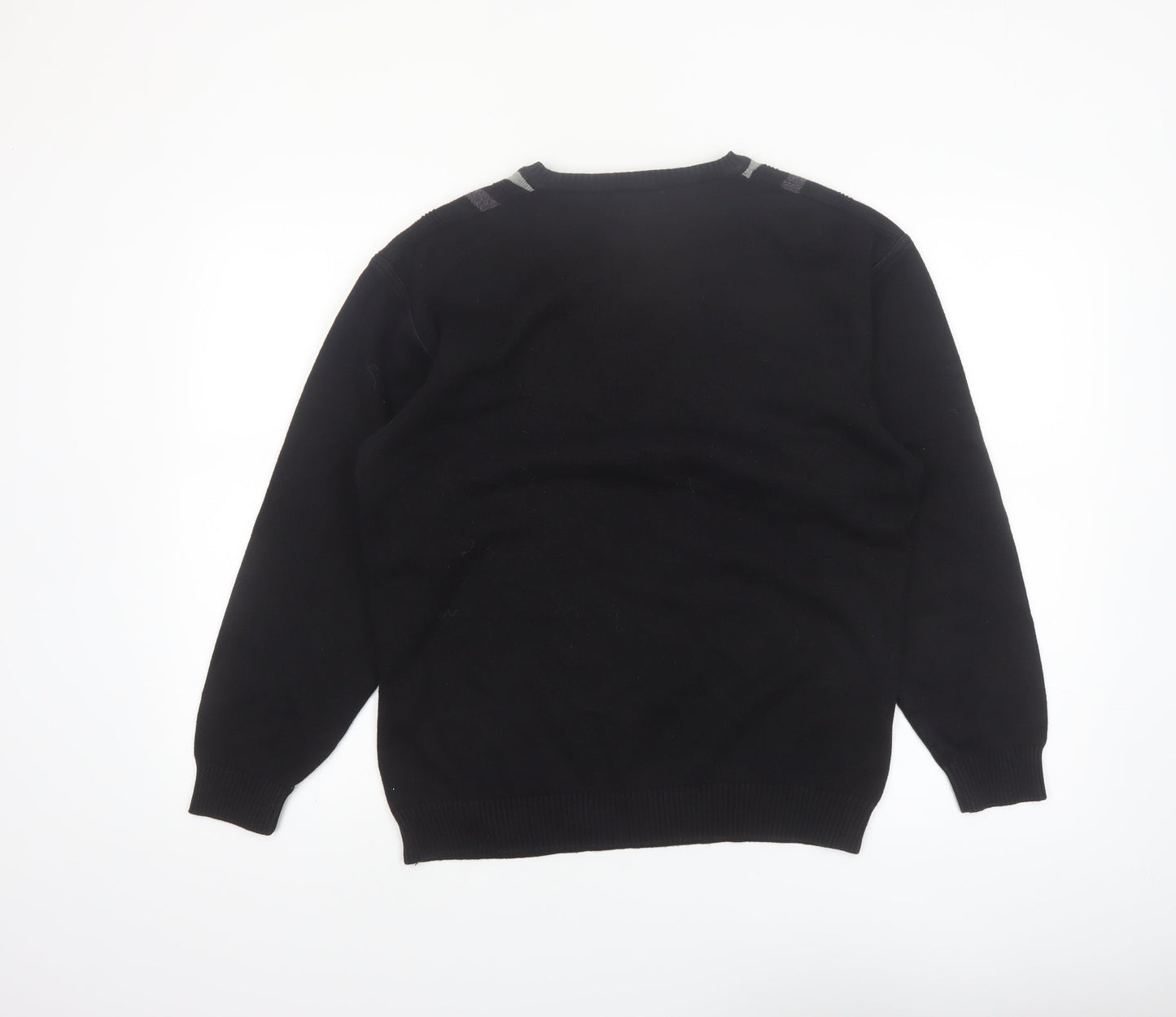 Greenwoods Mens Black Grey V-Neck Geometric Knit Jumper M