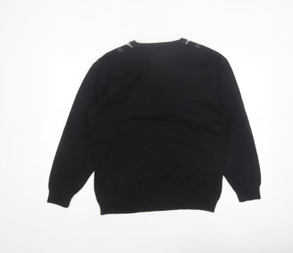 Greenwoods Mens Black Grey V-Neck Geometric Knit Jumper M