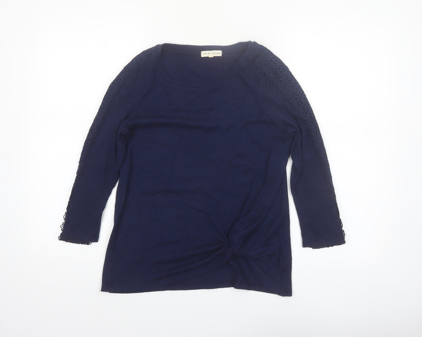 Retrology Women Blue Lace Sleeve Scoop Neck Pullover Jumper XS
