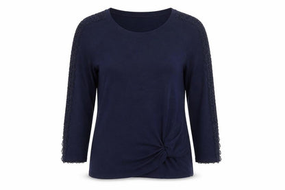 Retrology Women Blue Lace Sleeve Scoop Neck Pullover Jumper XS
