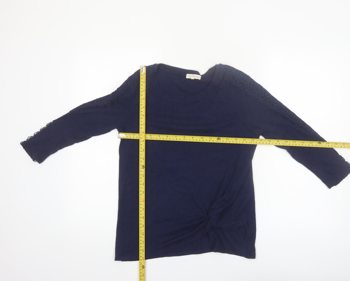 Retrology Women Blue Lace Sleeve Scoop Neck Pullover Jumper XS