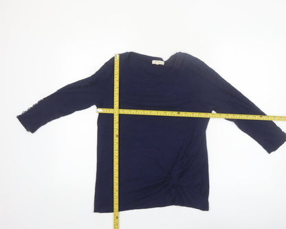 Retrology Women Blue Lace Sleeve Scoop Neck Pullover Jumper XS