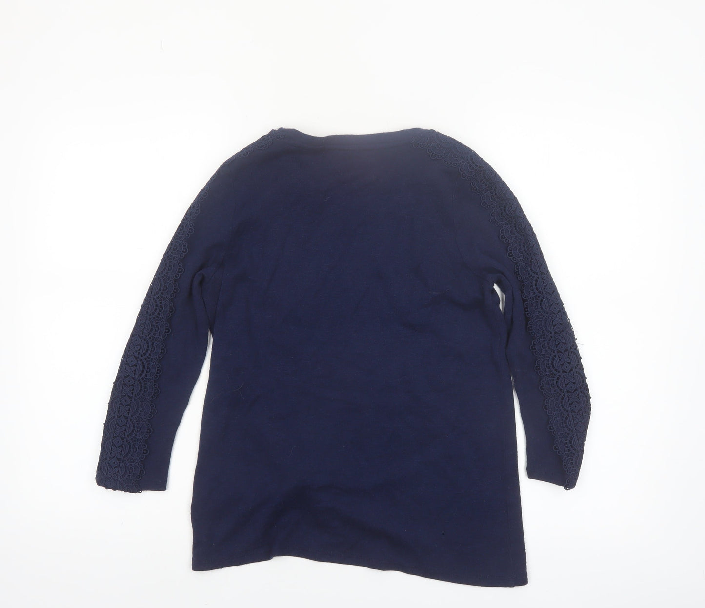 Retrology Women Blue Lace Sleeve Scoop Neck Pullover Jumper XS