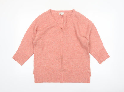 Monsoon Women Pink V-Neck 3/4 Sleeve Knit Pullover Jumper Size S