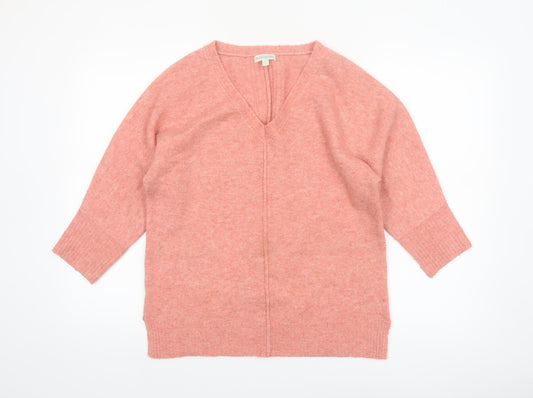 Monsoon Women Pink V-Neck 3/4 Sleeve Knit Pullover Jumper Size S