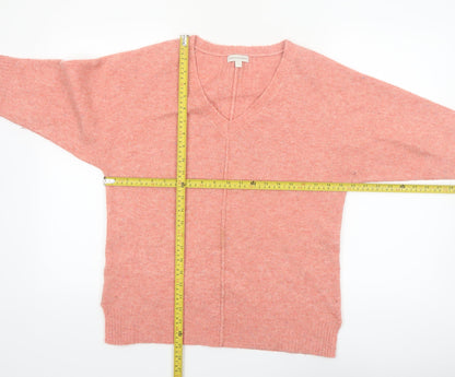 Monsoon Women Pink V-Neck 3/4 Sleeve Knit Pullover Jumper Size S