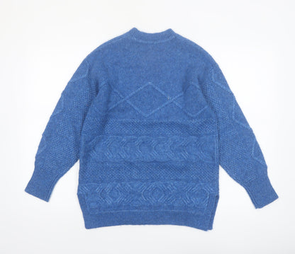 Marks and Spencer Per Una Women's Blue Cable-Knit Wool Blend Jumper Size S