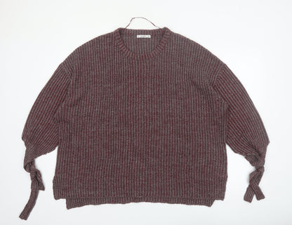 Pull & Bear Women Brown Acrylic Knit Crew Neck Jumper Size 10