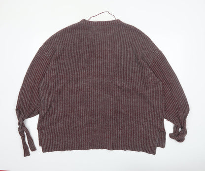 Pull & Bear Women Brown Acrylic Knit Crew Neck Jumper Size 10