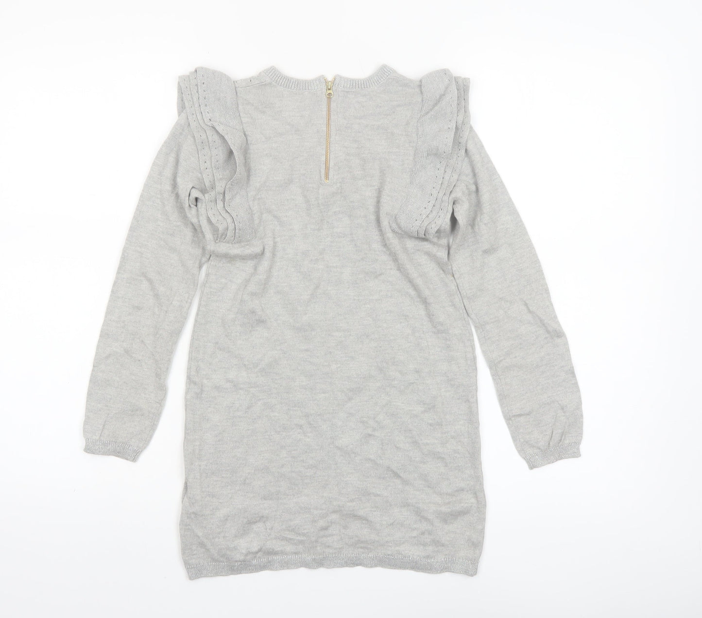Carrément Beau Girls Grey Long Sleeve Knitted Jumper Dress Size 8 Years