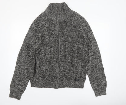 Threadbare Men's Grey Chunky Full Zip High Neck Jumper Size M