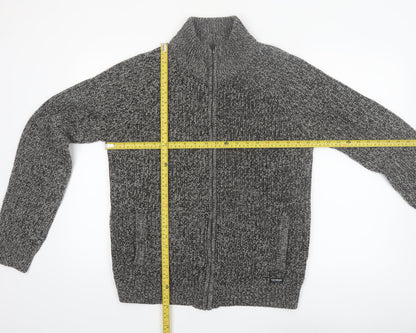 Threadbare Men's Grey Chunky Full Zip High Neck Jumper Size M