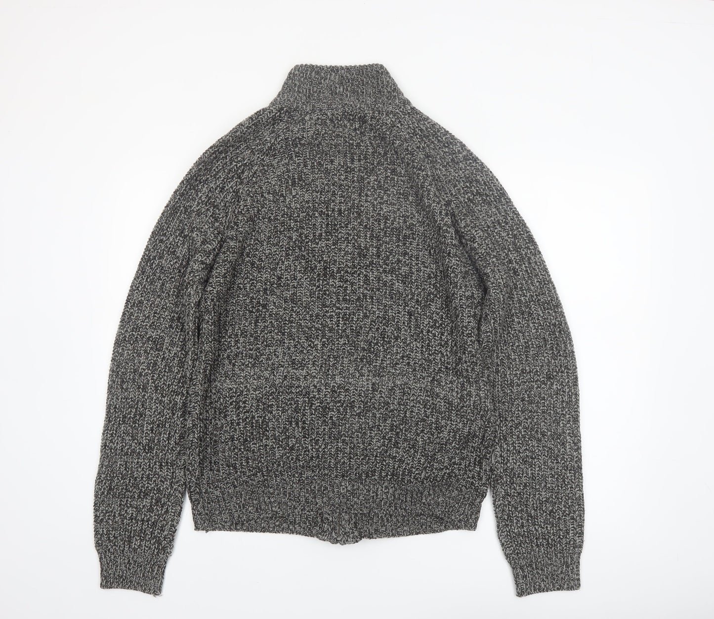 Threadbare Men's Grey Chunky Full Zip High Neck Jumper Size M