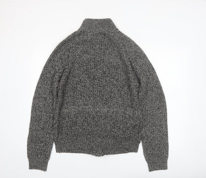 Threadbare Men's Grey Chunky Full Zip High Neck Jumper Size M