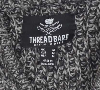 Threadbare Men's Grey Chunky Full Zip High Neck Jumper Size M
