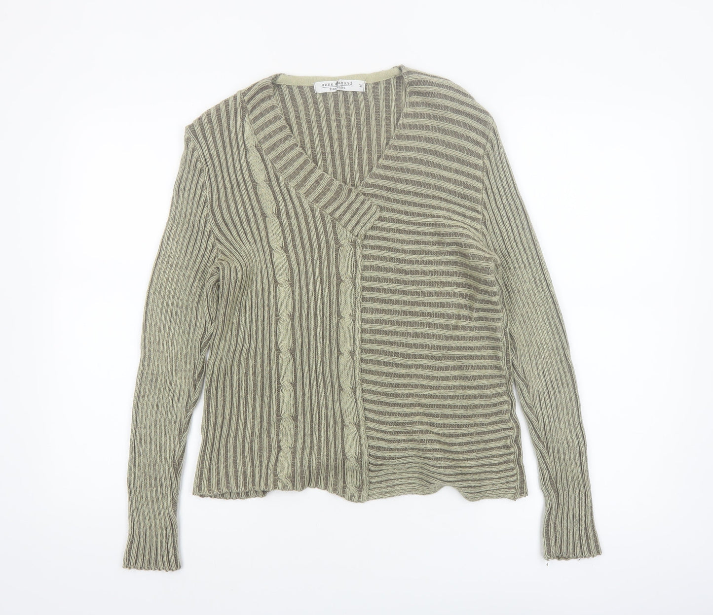 Anne Camond Women's Beige Wool Blend V-Neck Knit Cardigan M