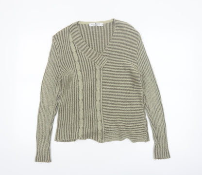 Anne Camond Women's Beige Wool Blend V-Neck Knit Cardigan M
