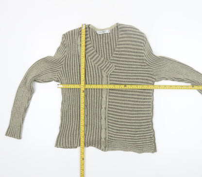 Anne Camond Women's Beige Wool Blend V-Neck Knit Cardigan M