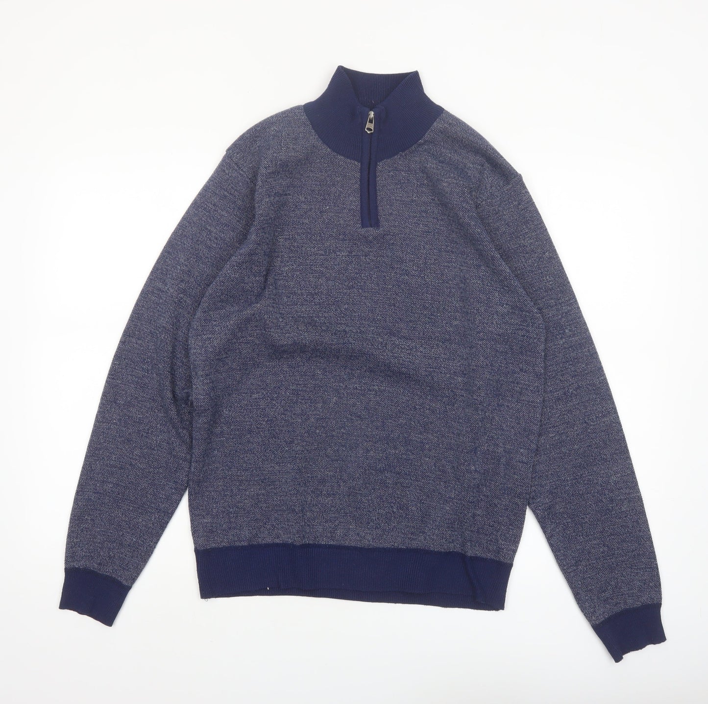 Kensington Eastside Men's Blue Half Zip High Neck Knit Jumper Size M