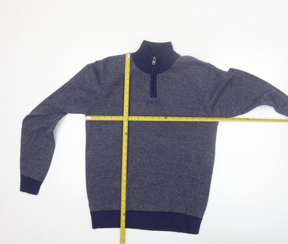 Kensington Eastside Men's Blue Half Zip High Neck Knit Jumper Size M