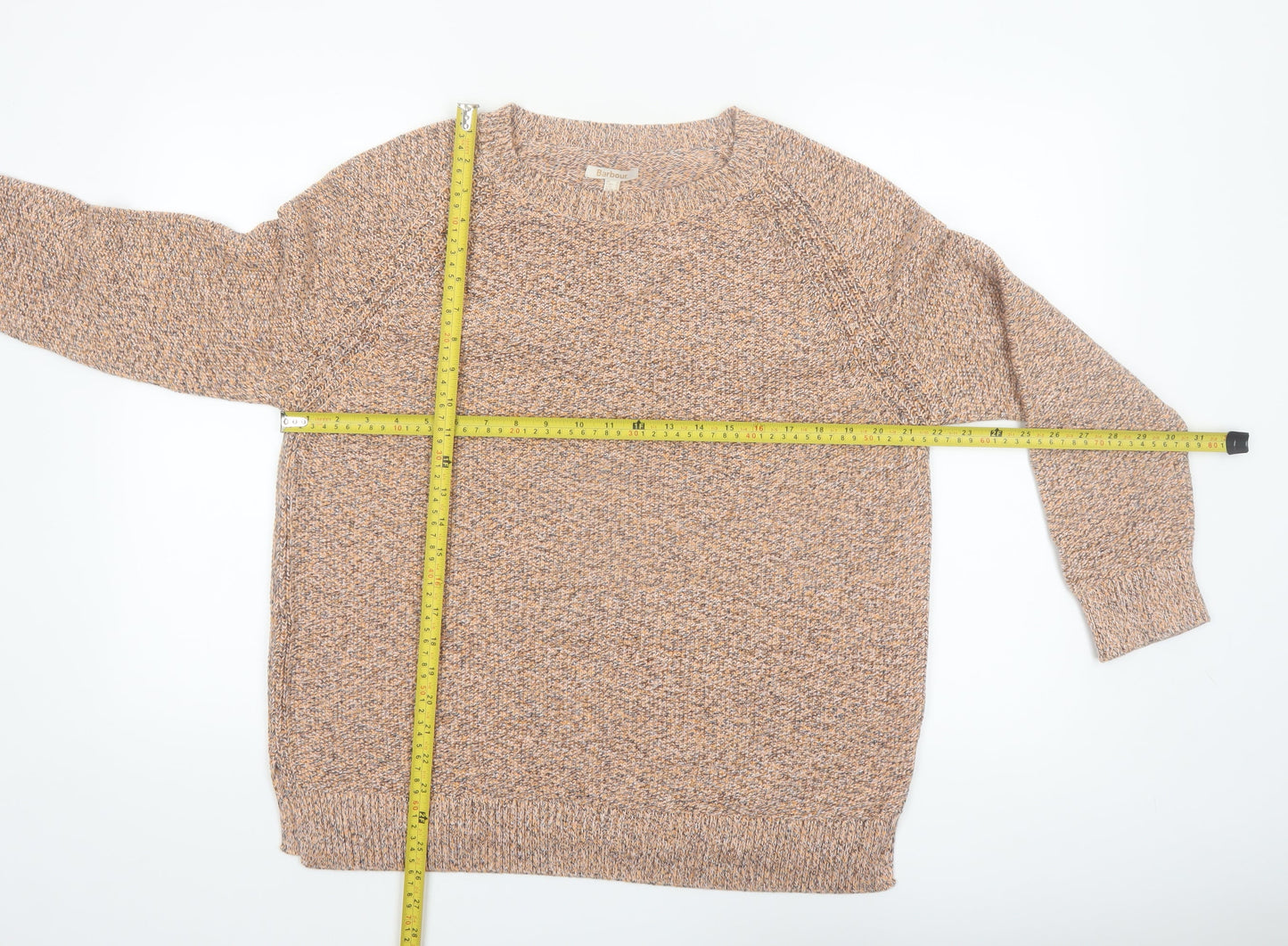 Barbour Womens Beige Cotton Wool Jumper Size 16 Crew Neck Knitwear