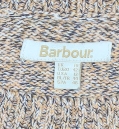 Barbour Womens Beige Cotton Wool Jumper Size 16 Crew Neck Knitwear