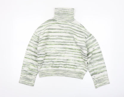 Marks and Spencer Women's Green Striped Roll Neck Jumper Size M