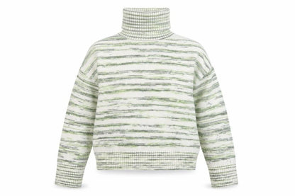 Marks & Spencer Women's Green Striped Roll Neck Jumper Size M