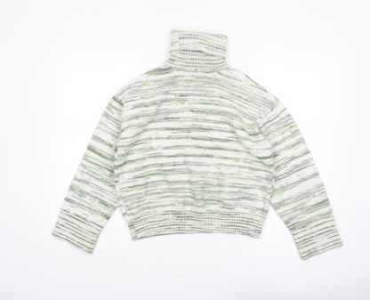 Marks and Spencer Women's Green Striped Roll Neck Jumper Size M