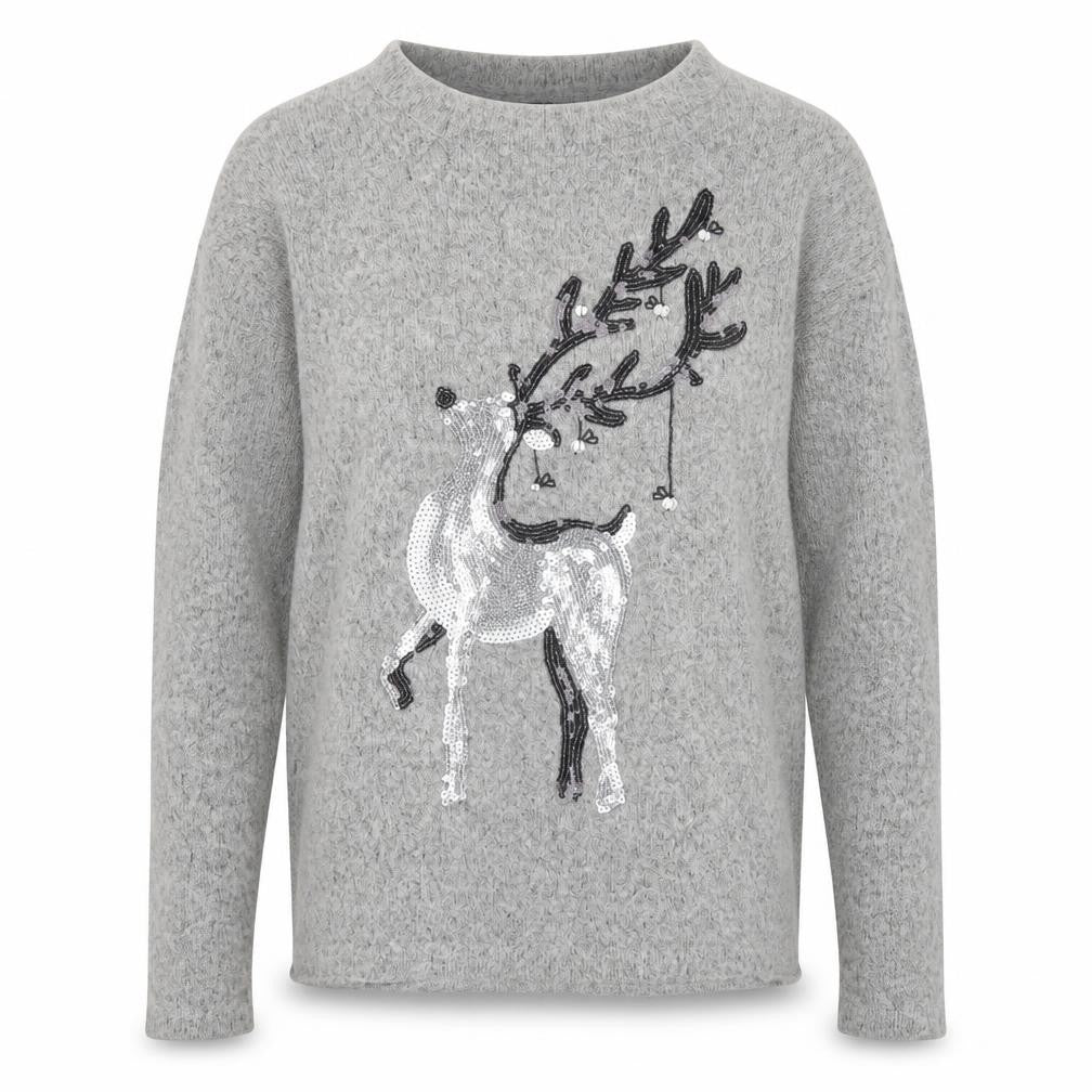 RESERVED YFL Womens Grey Sequin Reindeer Christmas Jumper Size M