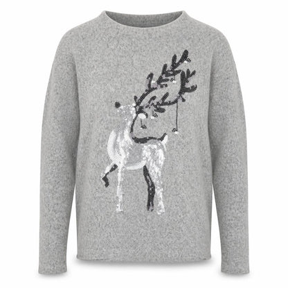RESERVED YFL Womens Grey Sequin Reindeer Christmas Jumper Size M