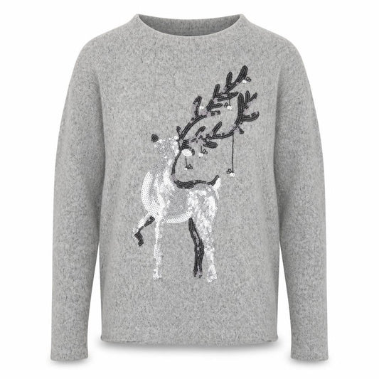 Reserved YFL Womens Grey Sequin Reindeer Christmas Jumper Size M