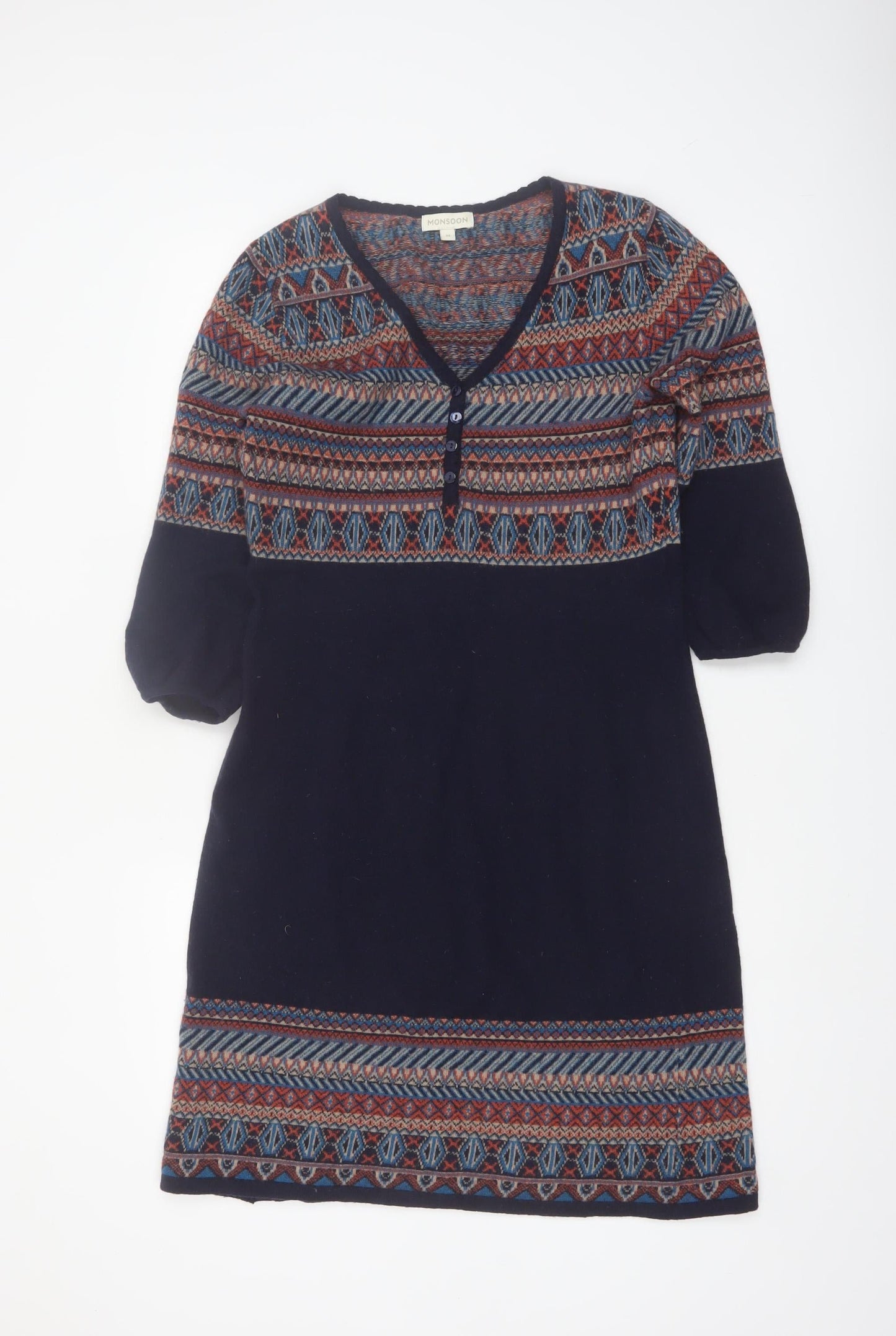 Monsoon Women's Multicoloured Wool Knit Jumper Dress M