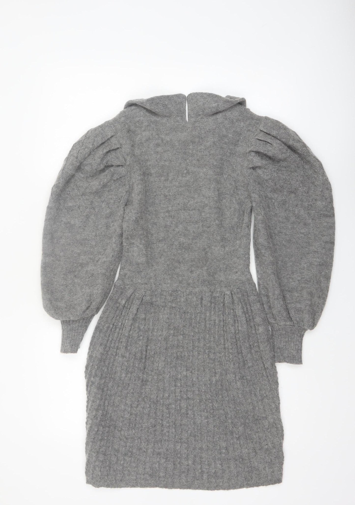 Topshop Women’s Grey Knit Jumper Dress XS Long Puff Sleeve Collared