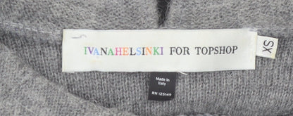 Topshop Women’s Grey Knit Jumper Dress XS Long Puff Sleeve Collared