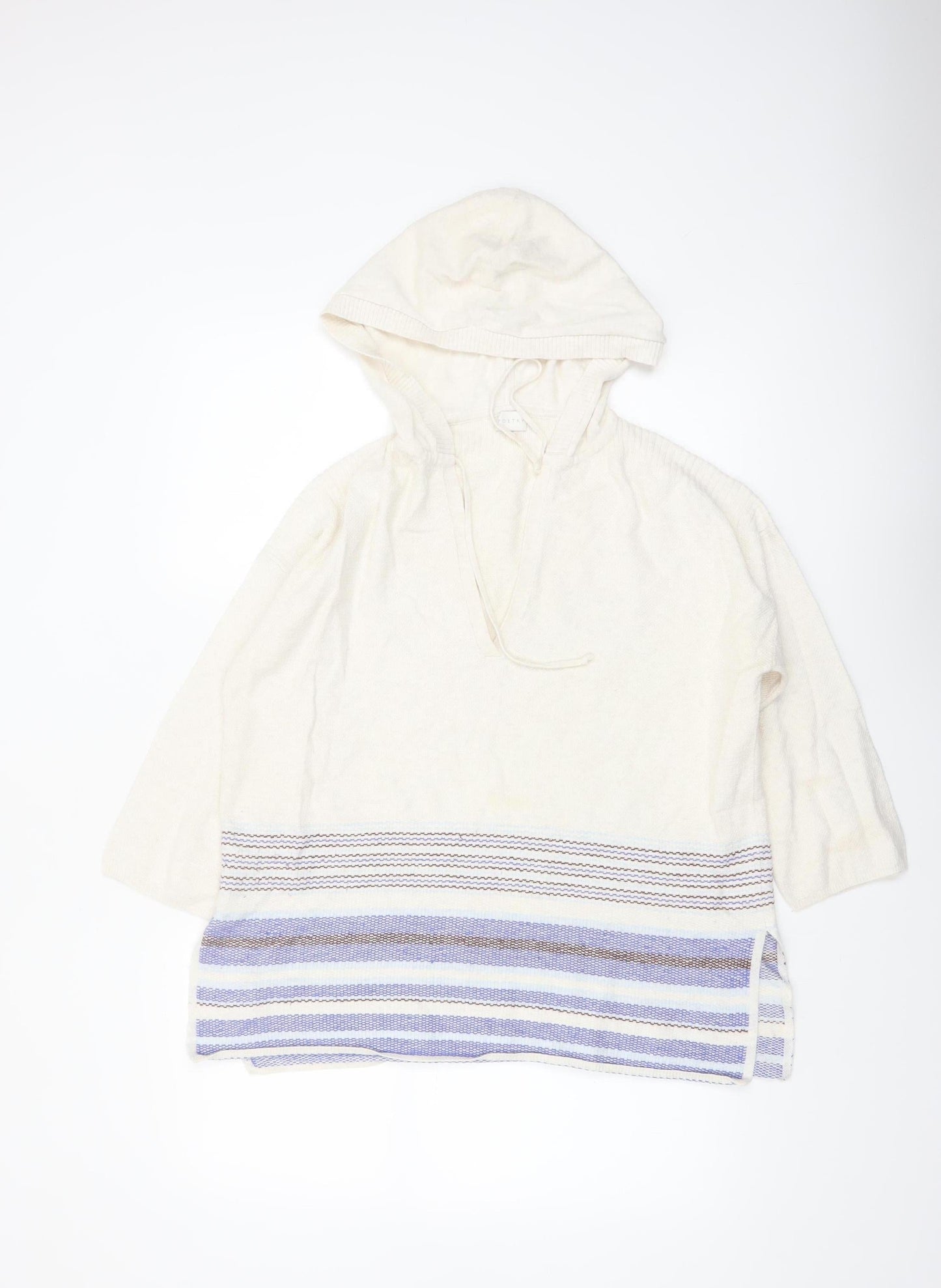 Poetry Women Ivory Hooded Jumper UK 8/10 100% Cotton Striped Pullover