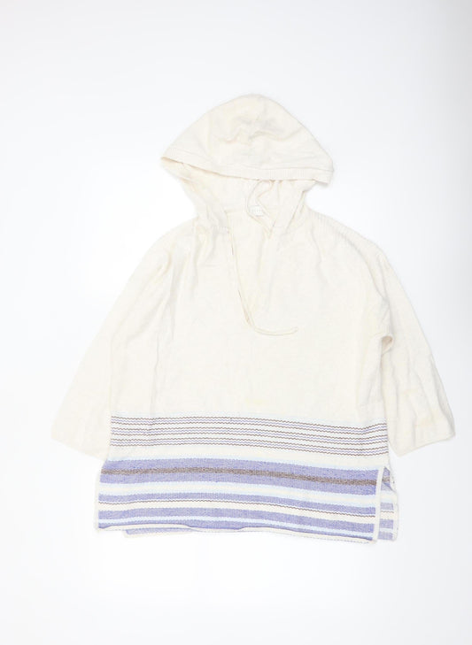 Poetry Women Ivory Hooded Jumper UK 8/10 100% Cotton Striped Pullover