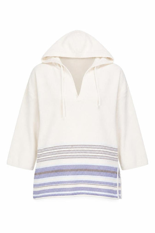 Poetry Women Ivory Hooded Jumper UK 8/10 100% Cotton Striped Pullover