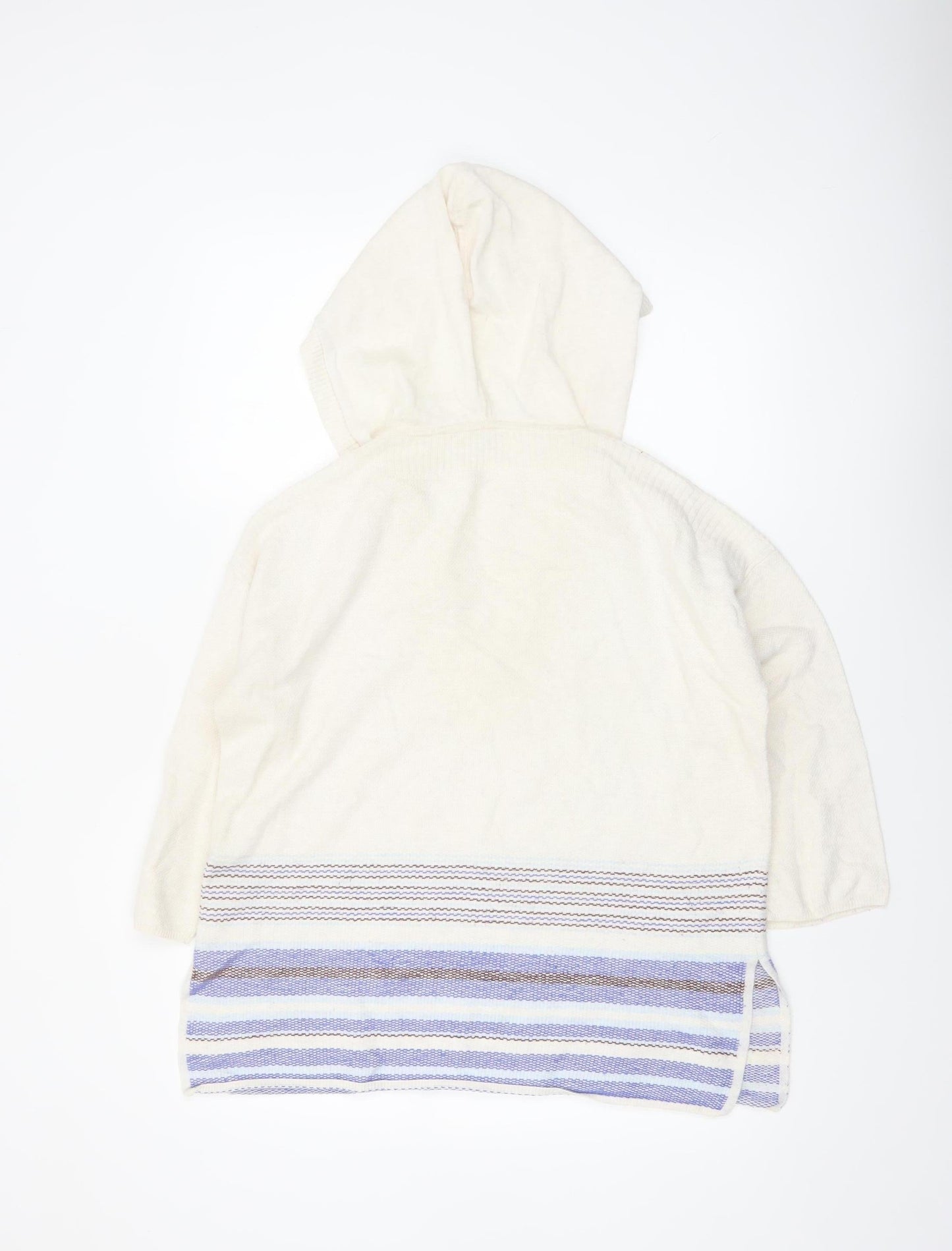 Poetry Women Ivory Hooded Jumper UK 8/10 100% Cotton Striped Pullover
